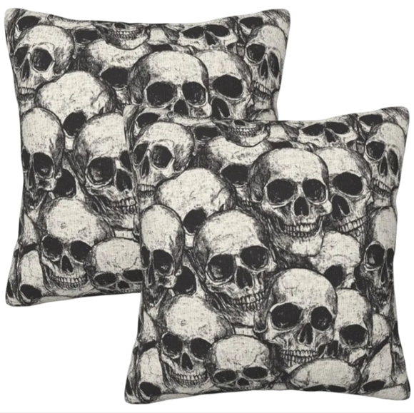 2 Skull Pillow Covers Black Velour Square Gothic Skulls Throw Pillows Cover Set - Picture 1 of 9